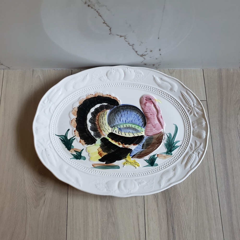 Trimont Ware Turkey Platter Majolica Thanksgiving Serving Plate Made in Japan